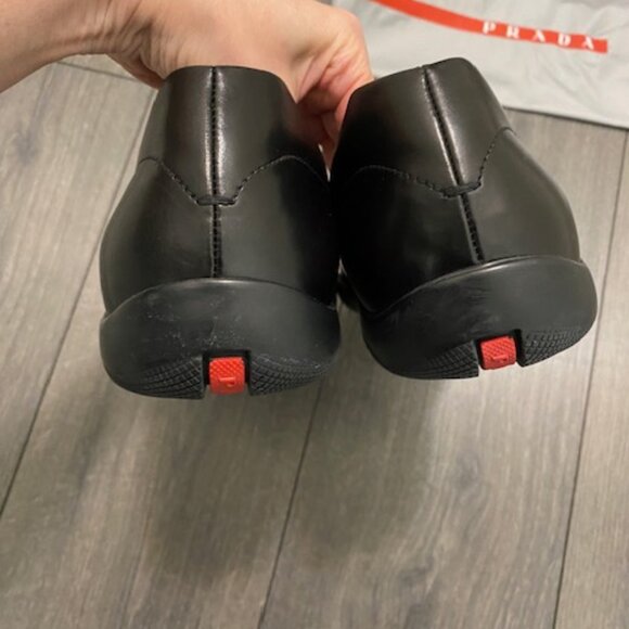 Prada Black Leather Silver Buckle Rubber Sole Slip On Loafers Size 11 NWT - Picture 8 of 13